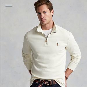 NWT Polo Ralph Lauren 1/4 Zip Leather Waffle Pony French Rib Ski Sweater KNIT XL